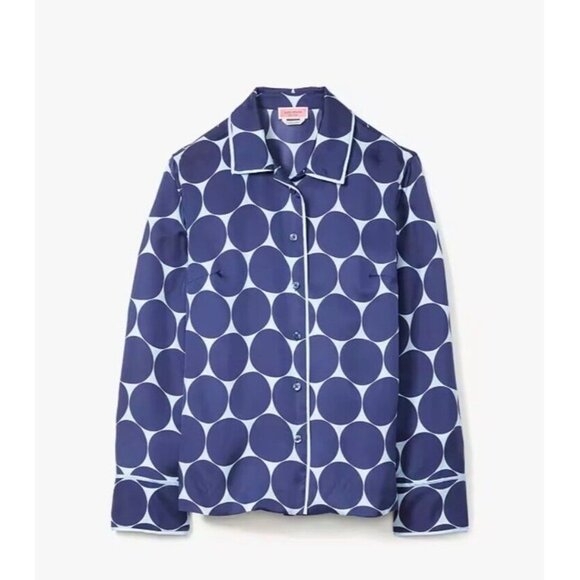 Kade Spade Joy Dot Silk Twill Shirt Long Sleeve Blue Size XL Button Slik Blend